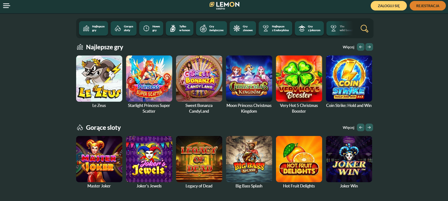 Lobby gier i automaty w Lemon Casino